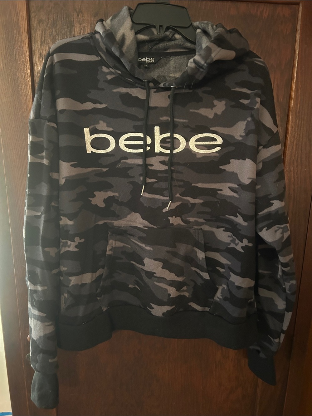 bebe Men's Black & Gray Camo Crewneck Hoodie